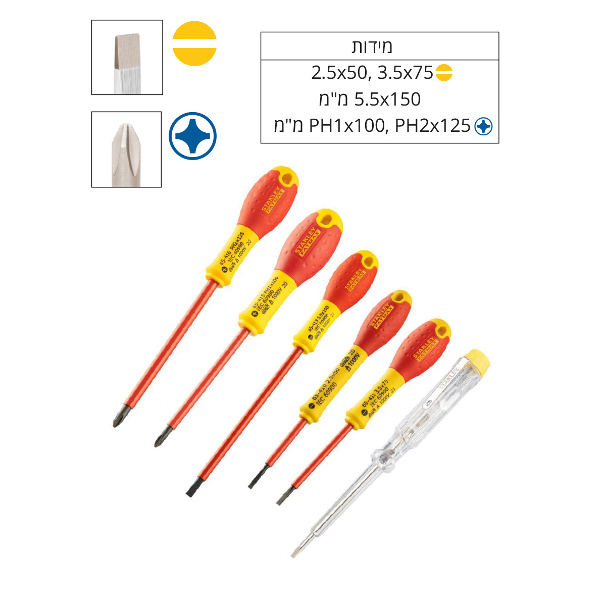 סט 6 מברגים מבודדים STANLEY FATMAX CR.V 1000V