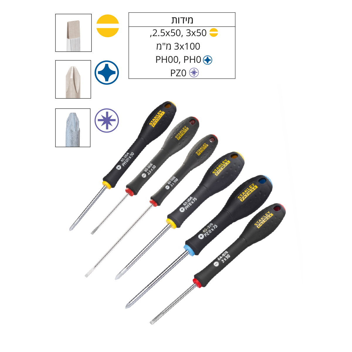 סט 6 מברגים מחוסמים STANLEY FATMAX CR.V