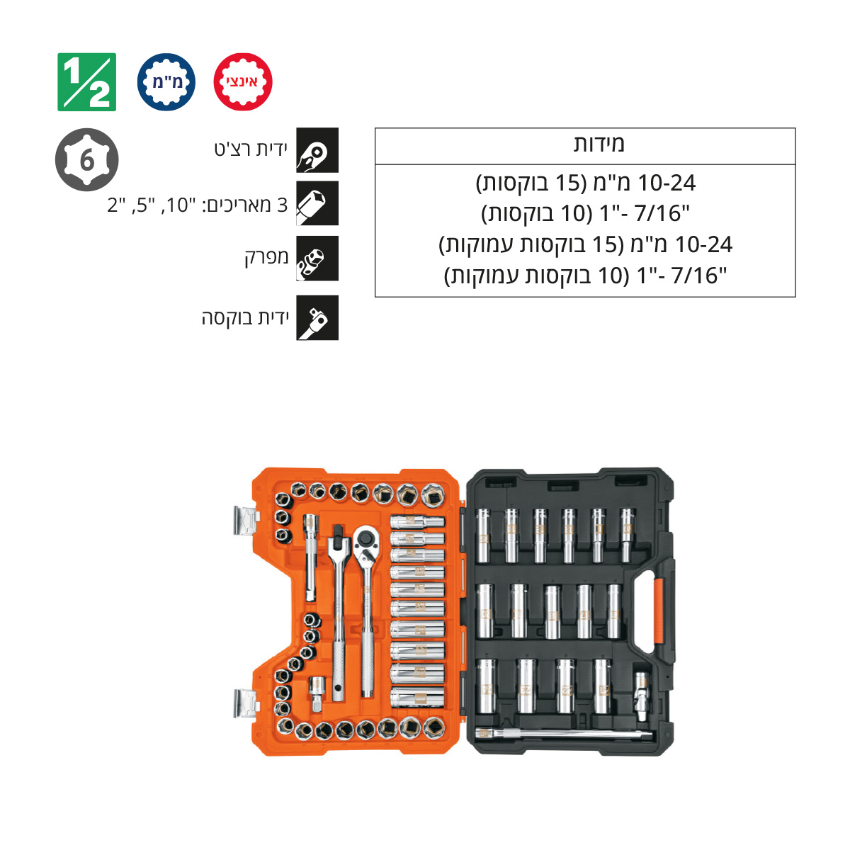 סט בוקסות מקצועי "1/2 מ"מ + אינצי' TRUPER