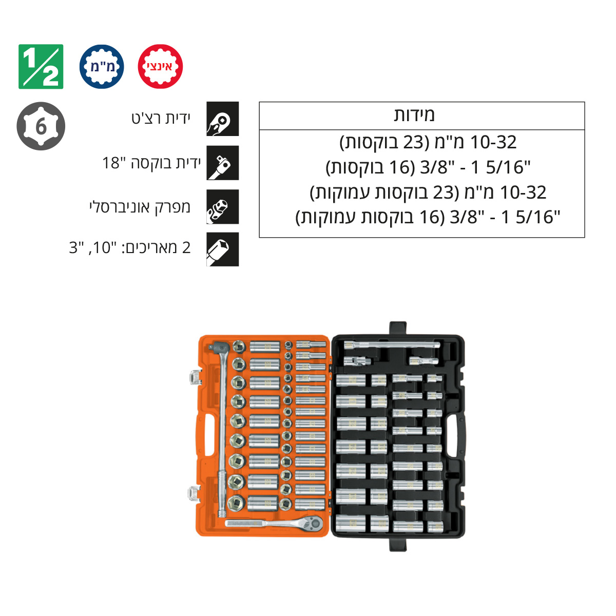 סט בוקסות מקצועי "1/2 מ"מ + אינצי' TRUPER