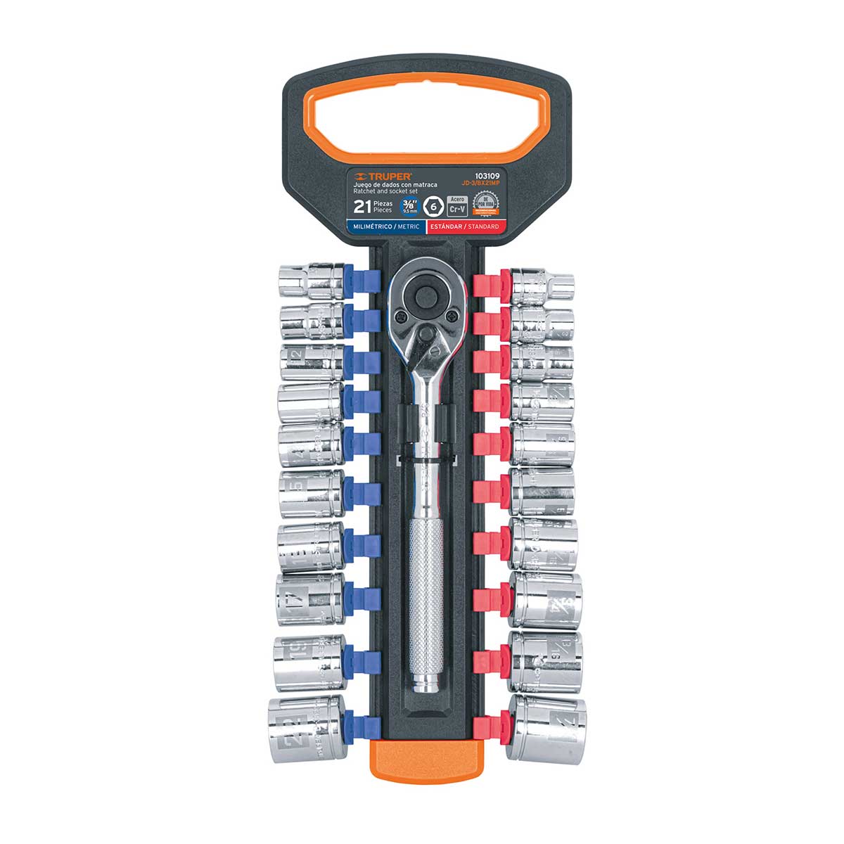 סט בוקסות "3/8 מ"מ + אינצ'י - 6 צלעות TRUPER CR.V