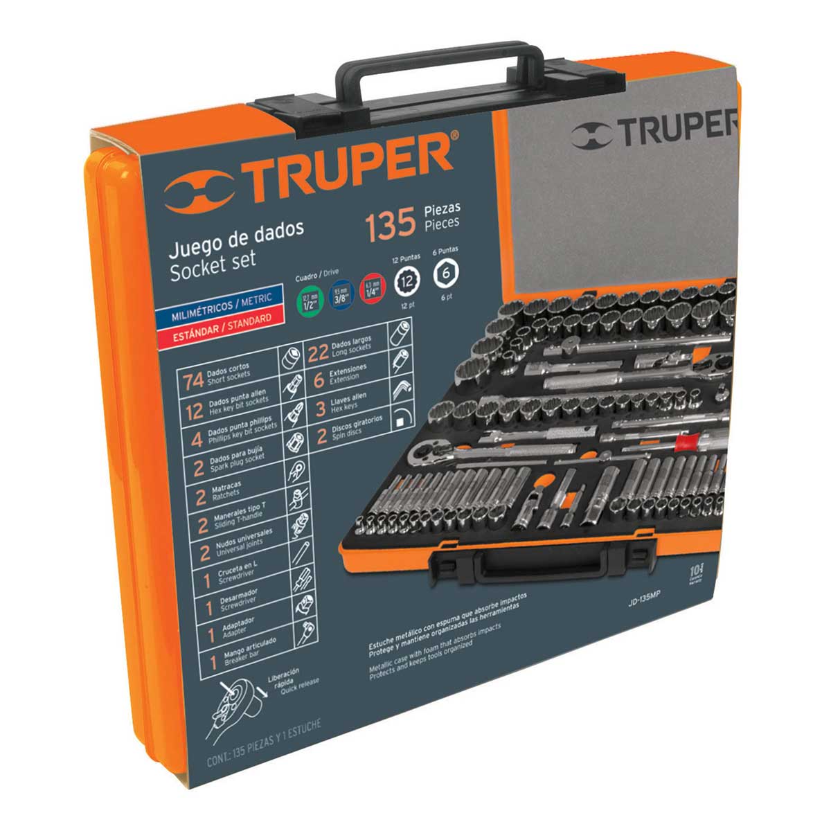 סט בוקסות ענק מעורב ''1/2+''3/8+''1/4 TRUPER CR.V