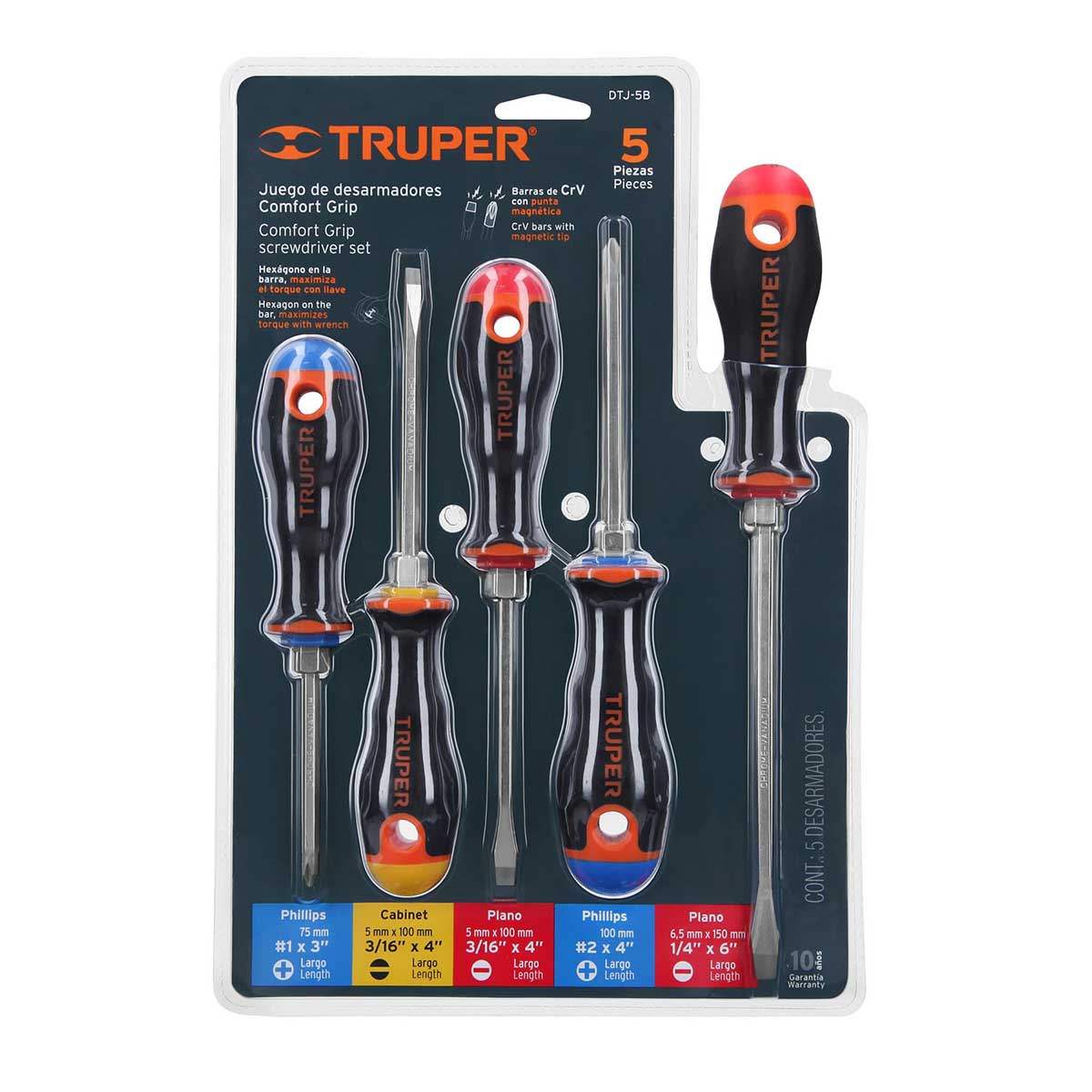סט 5 מברגים סגירה במפתח TRUPER CR.V
