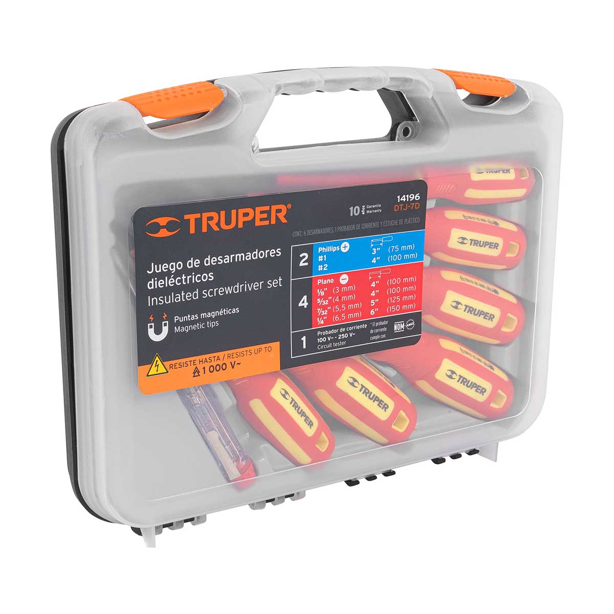 סט 7 מברגים מבודדים 1000V במזוודה שקופה TRUPER