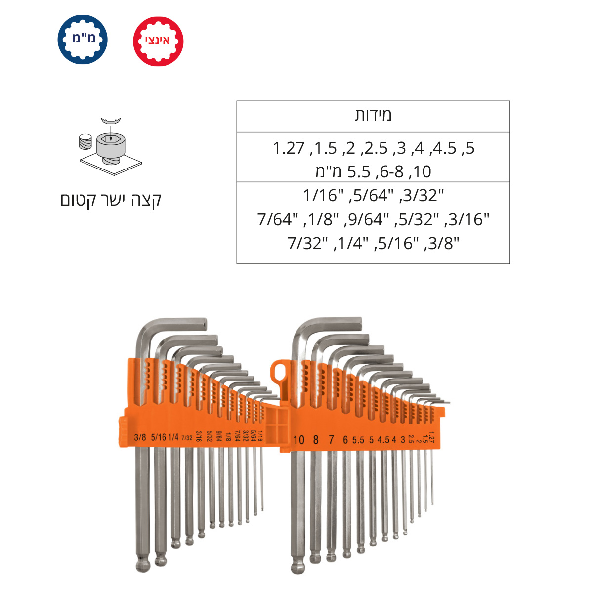 סט 25 מפתחות אלן מ"מ + אינצי' TRUPER