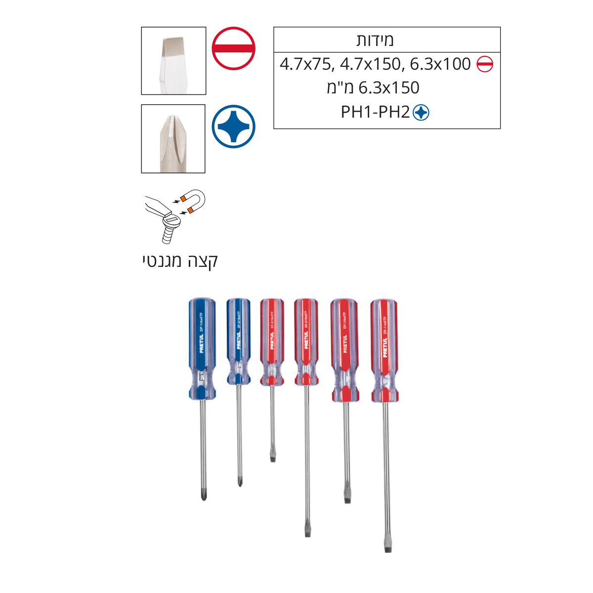 סט 6 מברגים ידית TRUPER PRETUL PVC