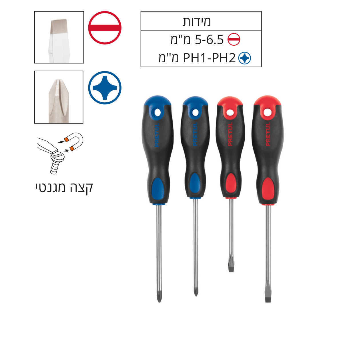 סט 4 מברגים מחוסמים TRUPER PRETUL