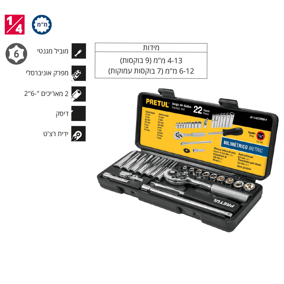 סט בוקסות ''1/4 מ"מ TRUPER PRETUL
