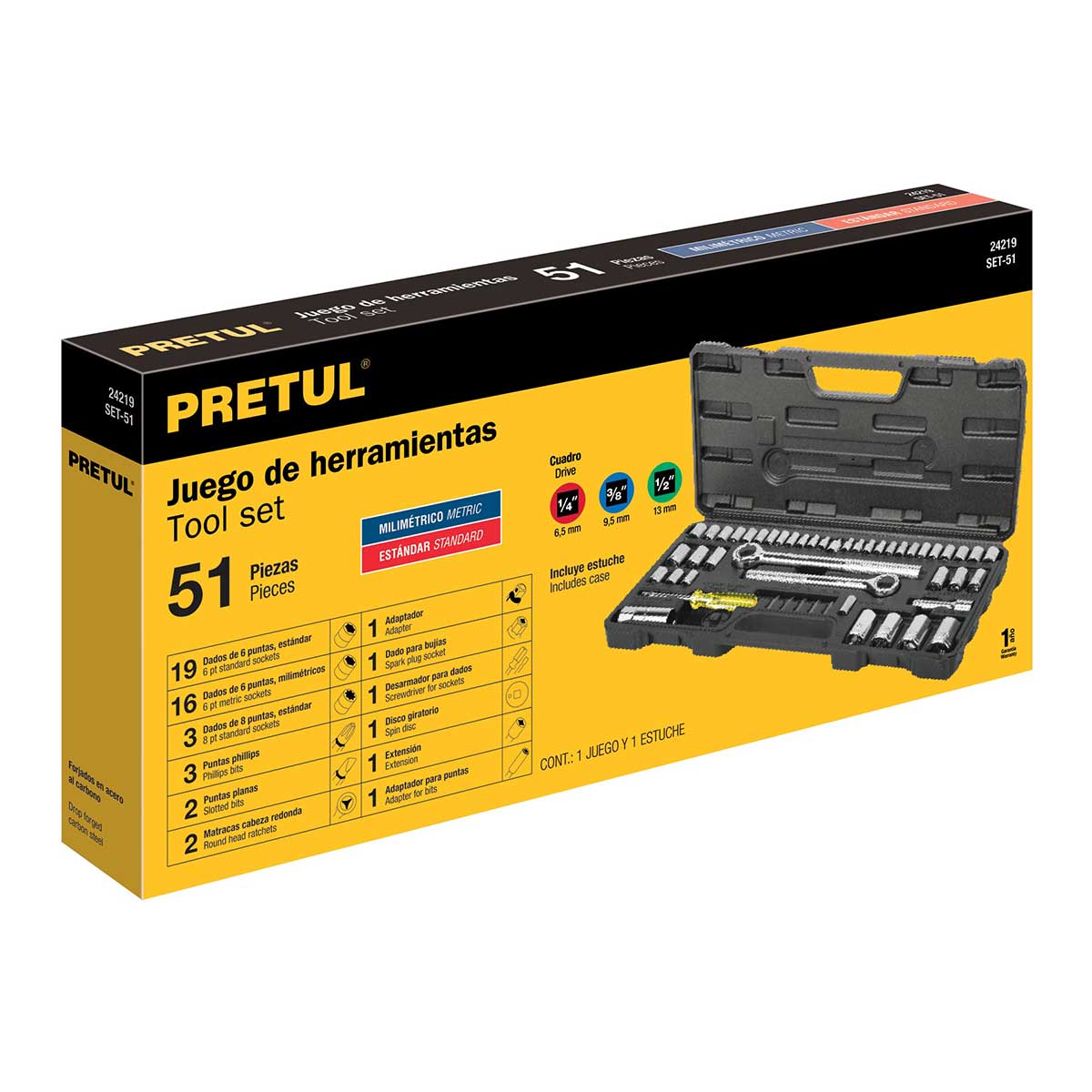 סט בוקסות למכונאים "1/4 + "3/8 + "1/2 מ"מ + אינצי TRUPER PRETUL