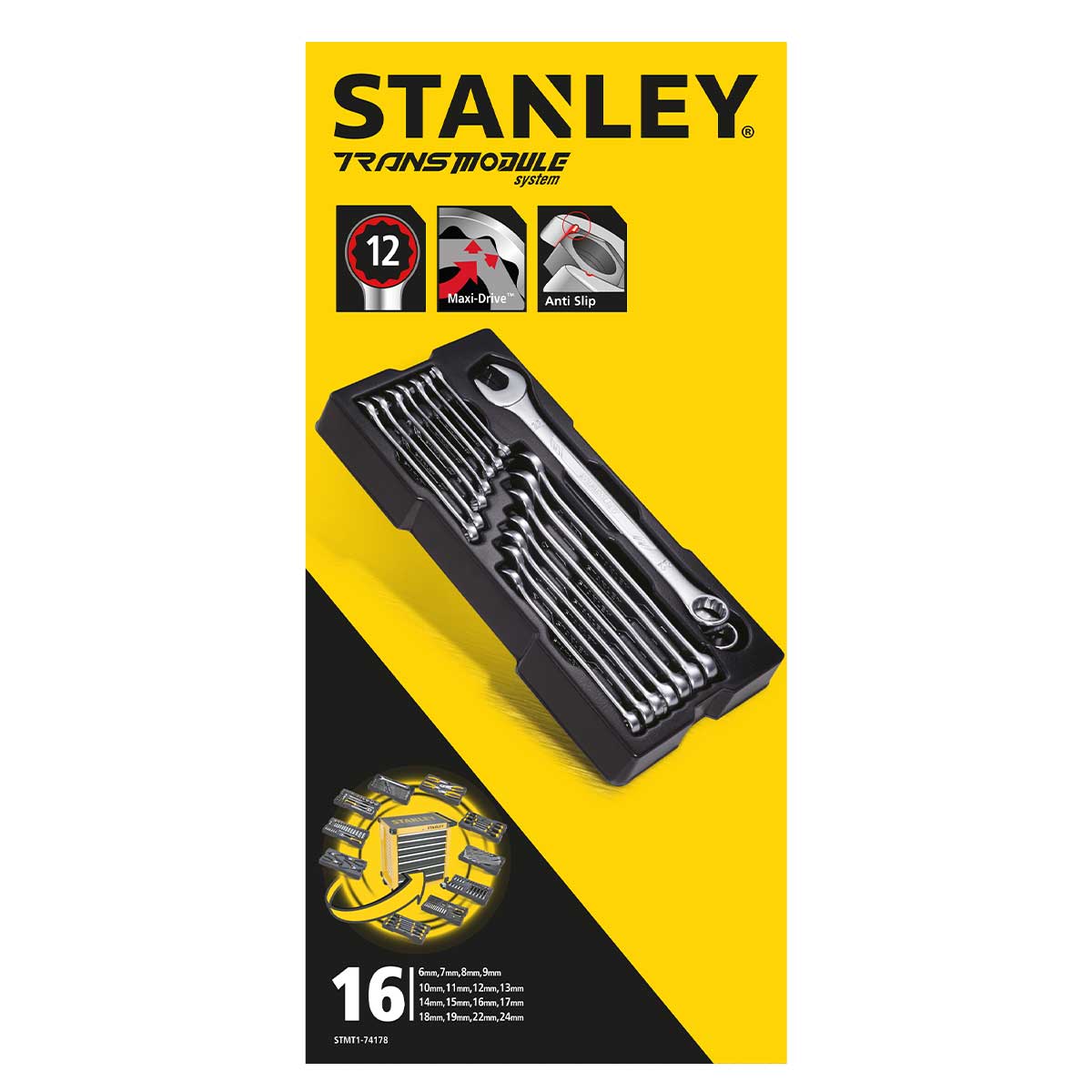 סט ﻿16 מפתחות רינג רינג במגש STANLEY