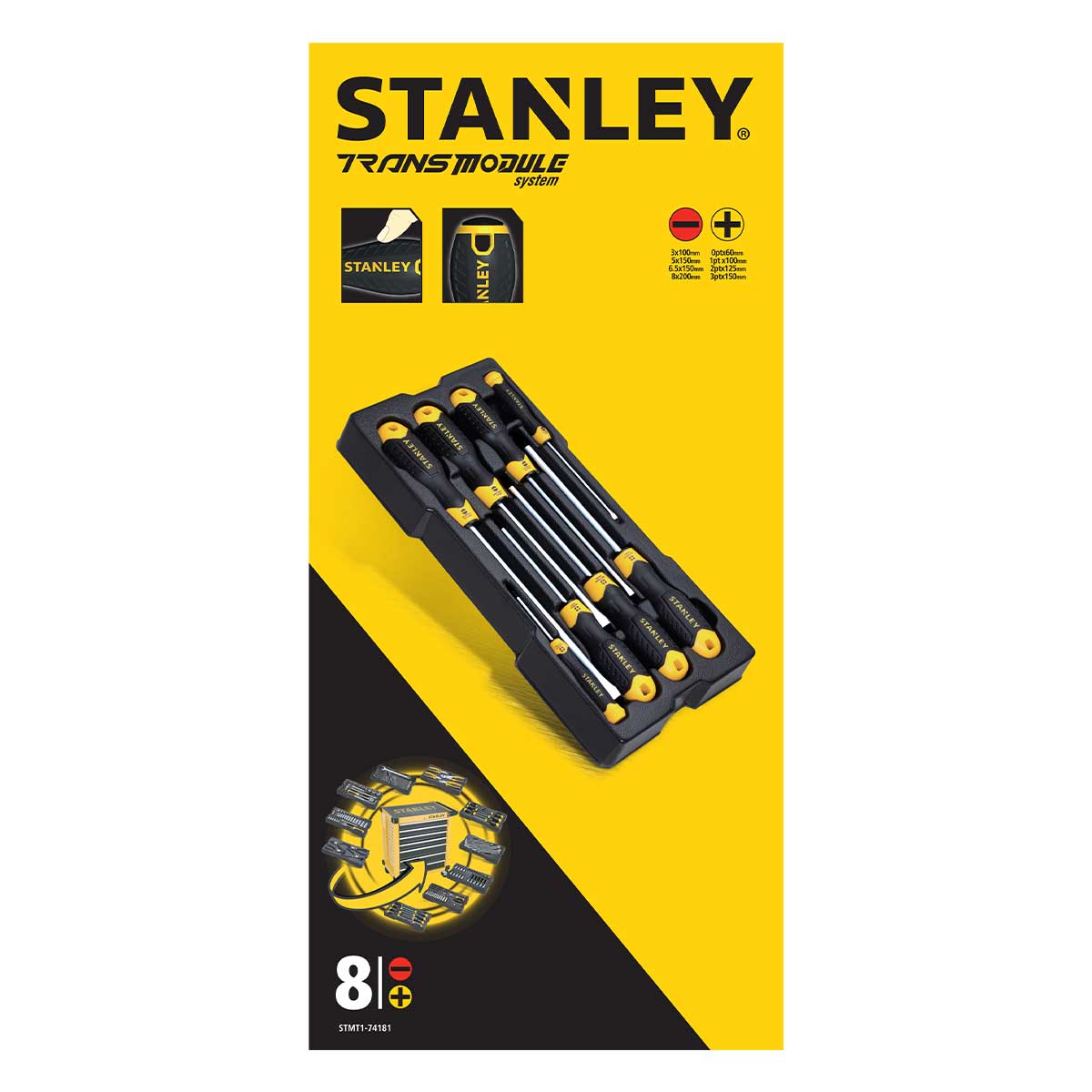 סט 8 מברגי שטוחים ופיליפס במגש STANLEY